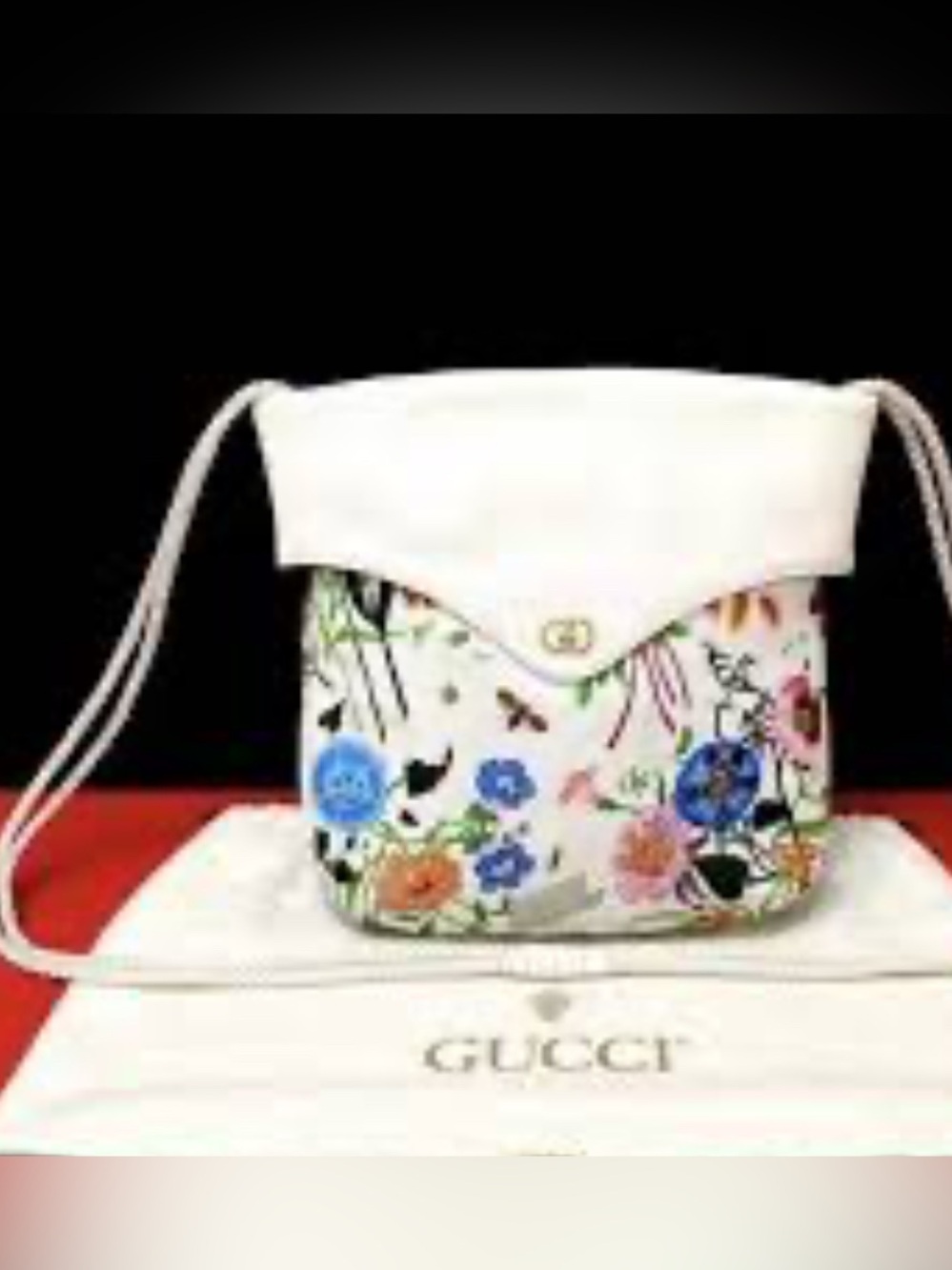 Gucci White Floral Leather Crossbody Bag with Multicolor Blooms